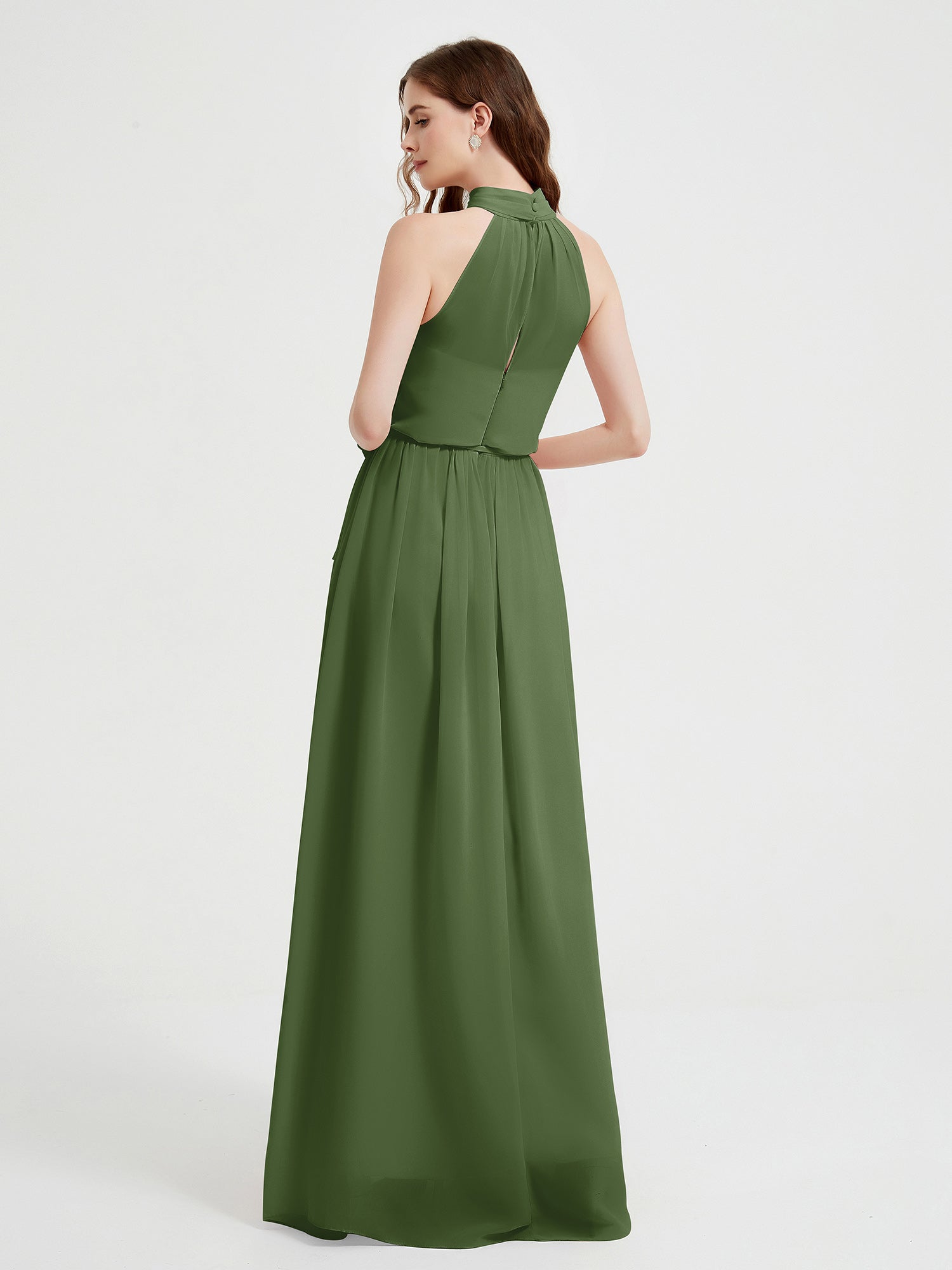High Neck Full Length Dress with Slit Moss